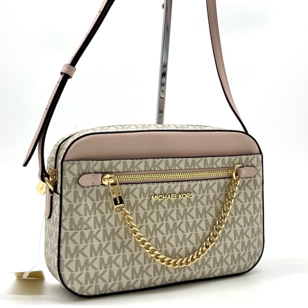 Michael Kors Large EW Zip Chain Xbody Crossbody Bag Powder Blush Multi - Picture 3 of 9